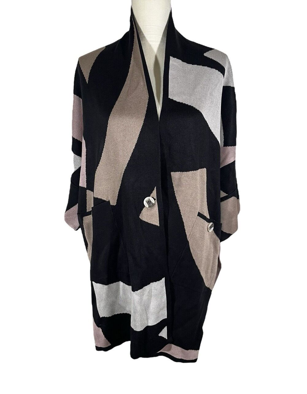 MarlaWynne Kimono Cardigan Sweater Long Button Front Pocket Side Slit Size XS